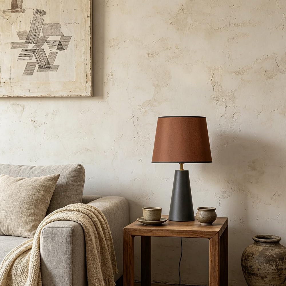 Norvani Modern Bedside Table Lamp – Linen Shade, Black Metal Base
