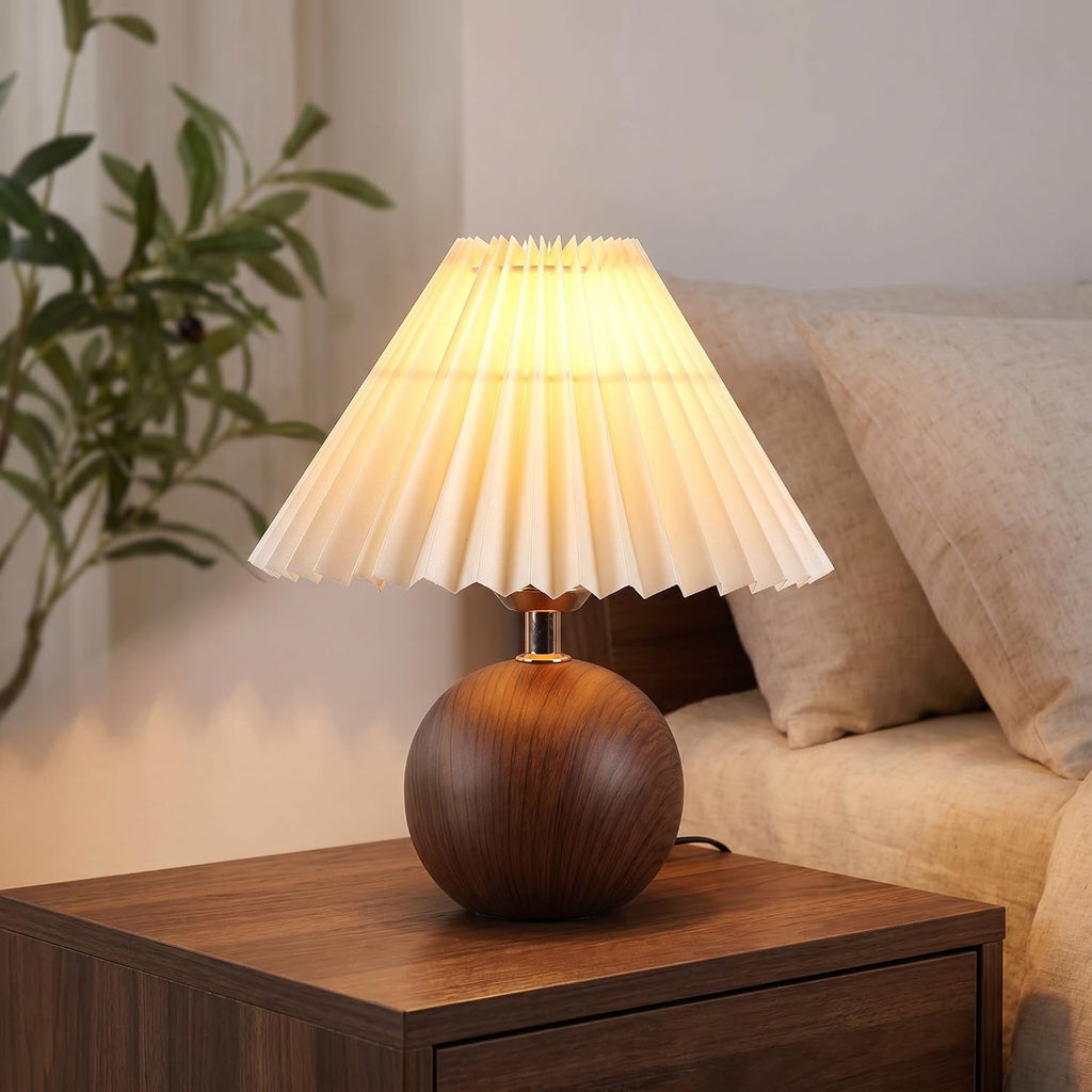 Norvani Ceramic Globe Table Lamp – Walnut Base, Beige Shade