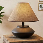 Norvani Farmhouse Ceramic Table Lamp – Black Base, Linen Shade