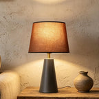 Norvani Modern Bedside Table Lamp – Linen Shade, Black Metal Base
