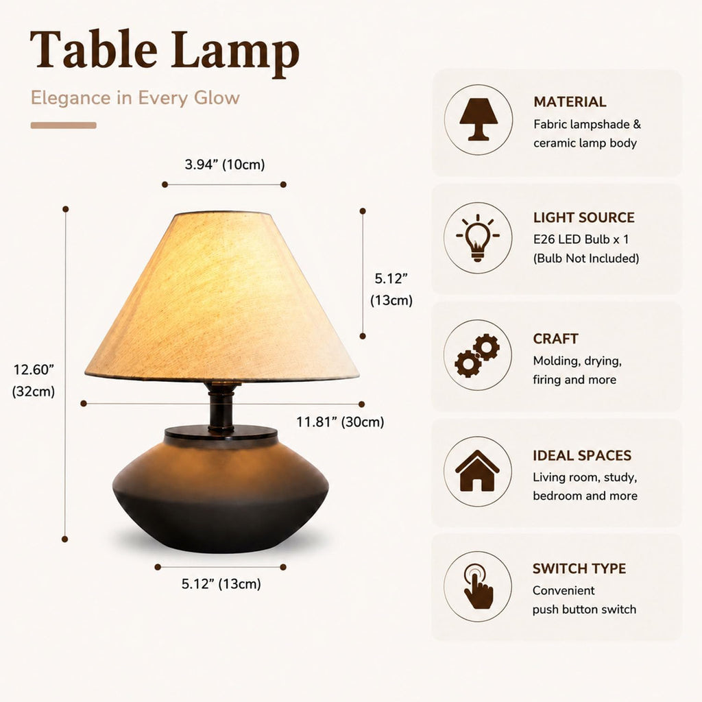 Norvani Farmhouse Ceramic Table Lamp – Black Base, Linen Shade