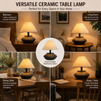 Norvani Farmhouse Ceramic Table Lamp – Black Base, Linen Shade