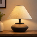 Norvani Farmhouse Ceramic Table Lamp – Black Base, Linen Shade