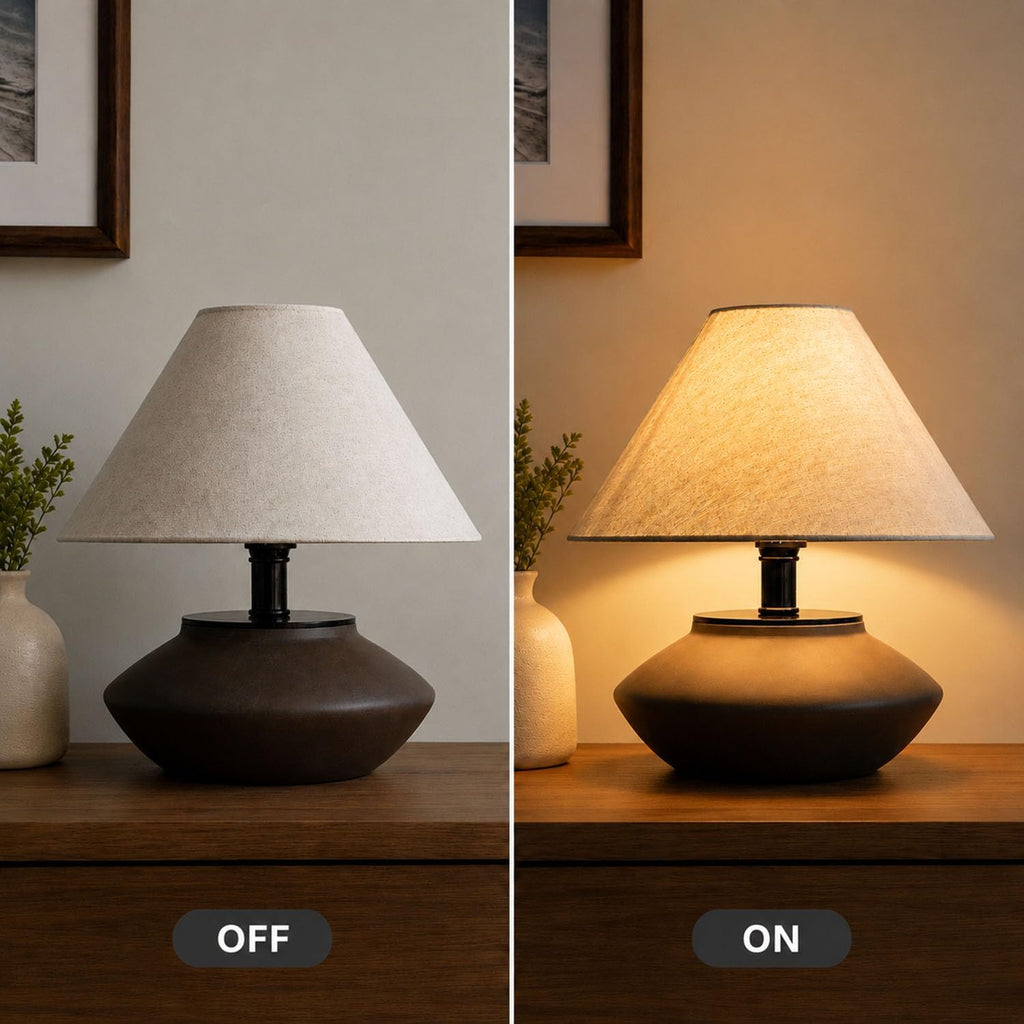 Norvani Farmhouse Ceramic Table Lamp – Black Base, Linen Shade