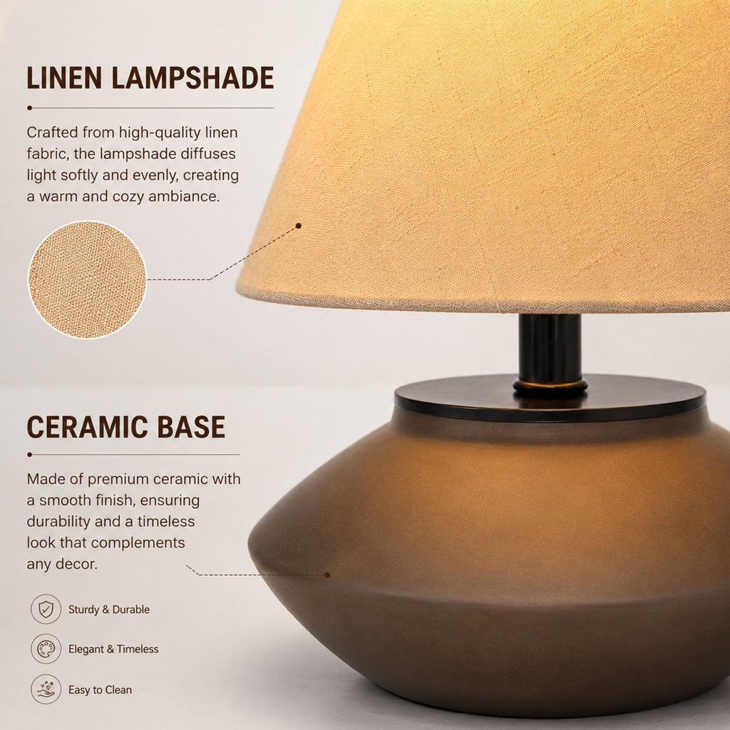 Norvani Farmhouse Ceramic Table Lamp – Black Base, Linen Shade
