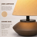 Norvani Farmhouse Ceramic Table Lamp – Black Base, Linen Shade