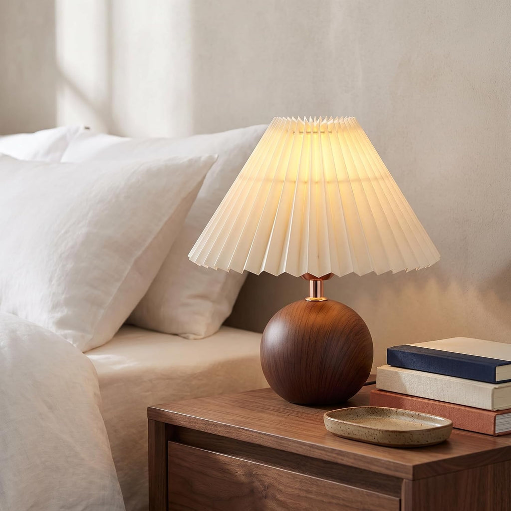 Norvani Ceramic Globe Table Lamp – Walnut Base, Beige Shade