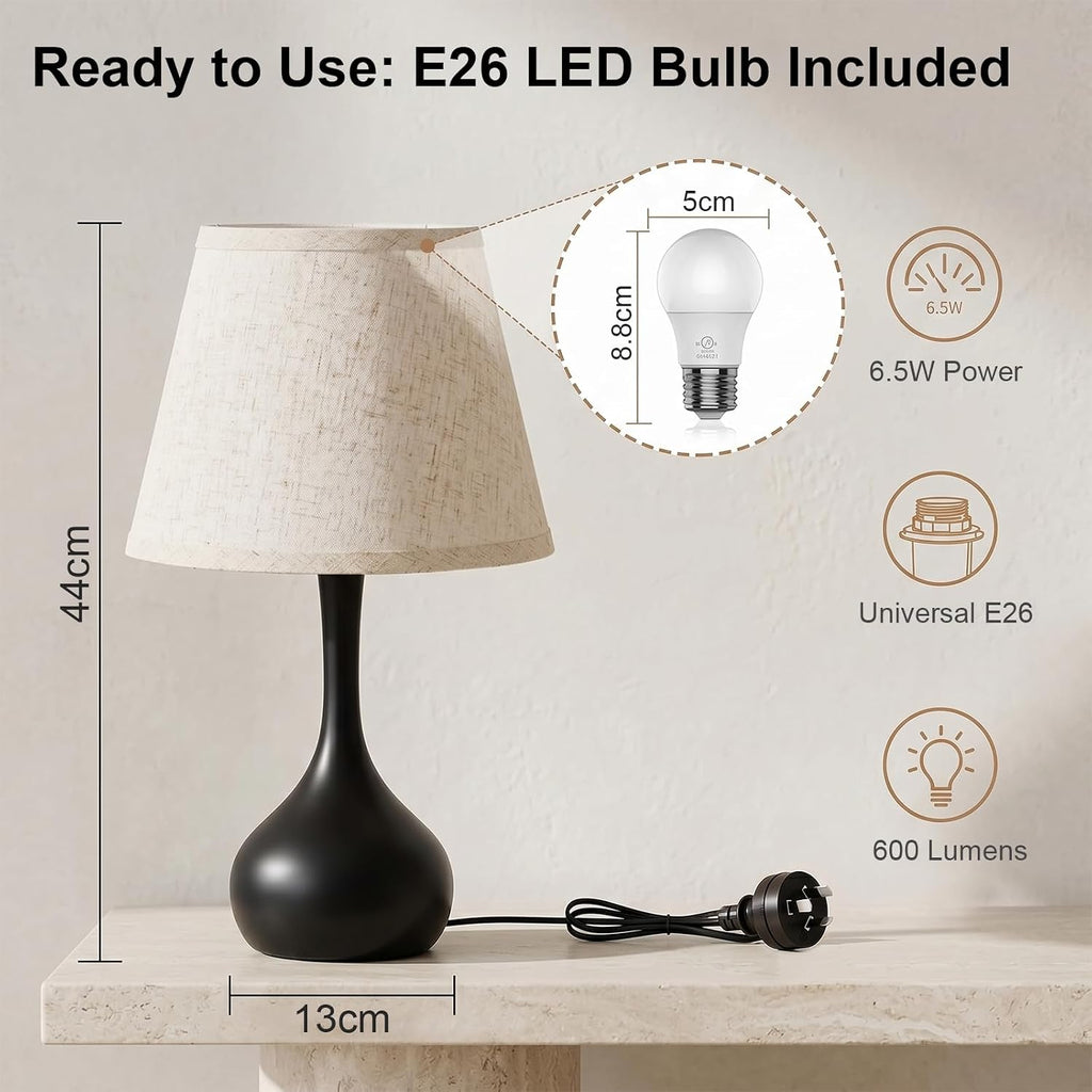 Norvani Touch Bedside Table Lamp – 3-Way Dimmable with Fabric Shade