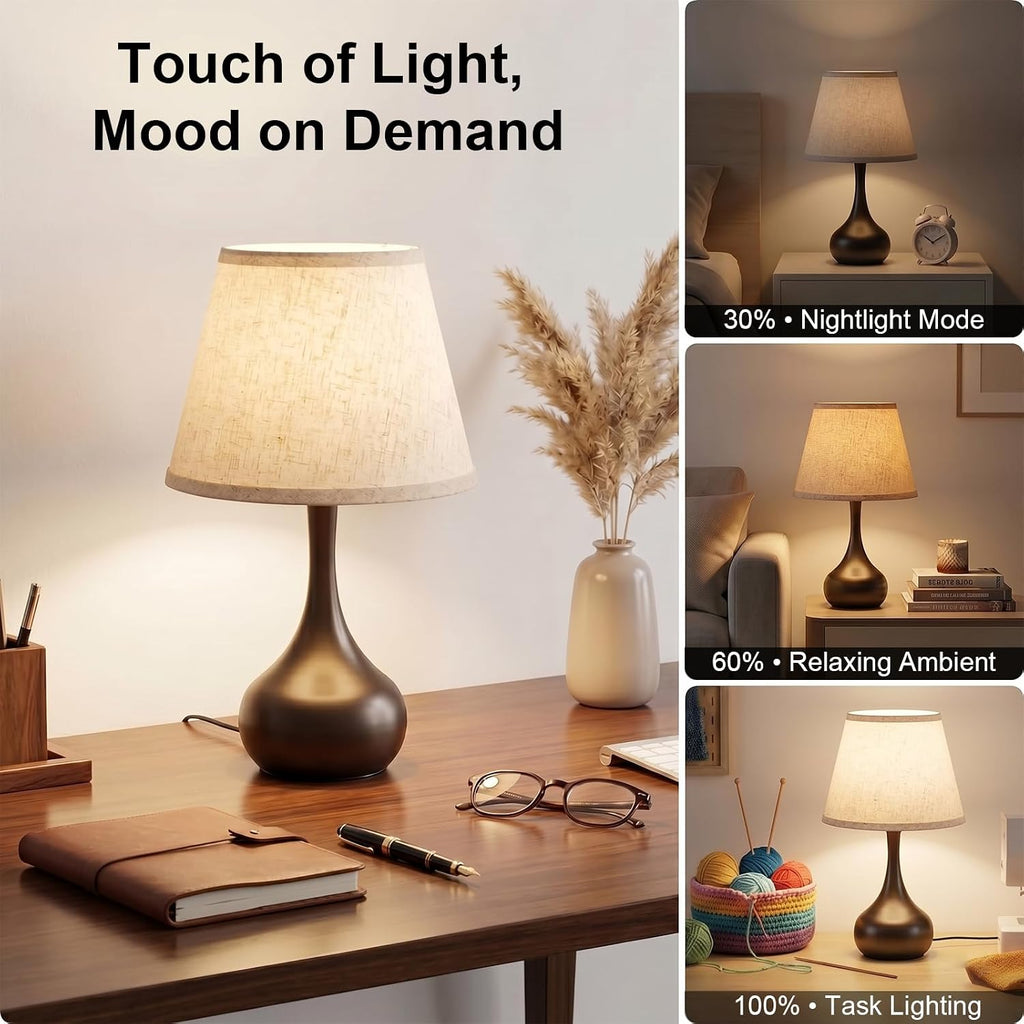 Norvani Touch Bedside Table Lamp – 3-Way Dimmable with Fabric Shade